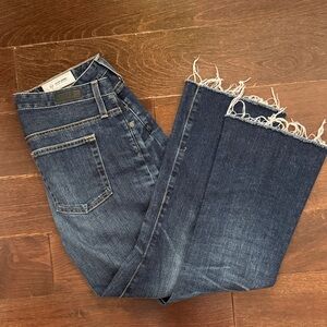 AG Adriano Goldschmied Dark Blue Frayed Hem cropped Jeans